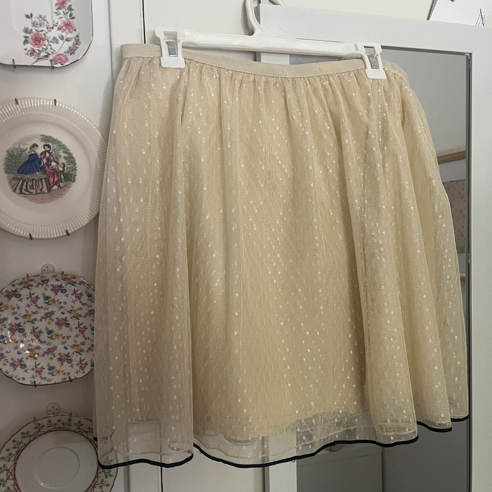 Vintage Tulle Swiss Dot Cream Tea Length Skirt